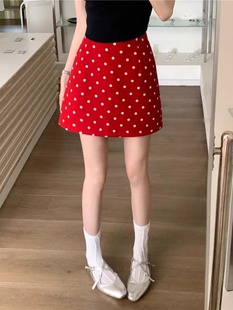 Korean New Summer Classic Red Polka Dot High Waist Skirt Women's Short Casual Elegant Hip-Hugging Small a Skirt
