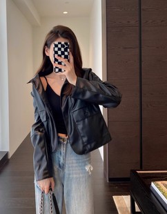 Cool Sa High Street Ретро Маленькая Короткая свободная тонкая женская универсальная куртка из искусственной кожи с большими карманами для осени и зимы