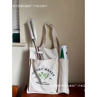 New Ins Large-Capacity Japanese Style Style One-Shoulder Satchel Casual Versatile Tote Work Clothing Badminton Canvas Bag Default No