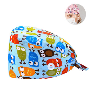 Surgical cap female doctor cap cotton animal starry owl electrocardiogram printed frosted cap buckle turban