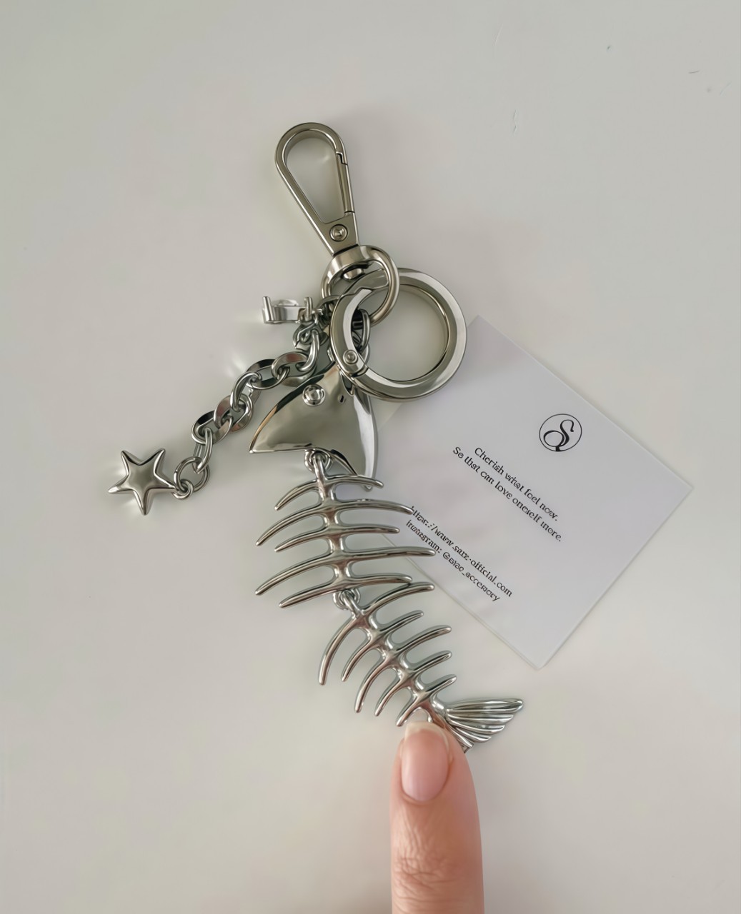 Cyberpunk Fishbone Fish Tail Silver Waist Pendant Y2K Bag Phone Charm Keychain Trendy