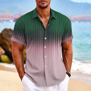 Cross-border Men's Shirt Four-sided Shirt Gradient Pattern Printing Outdoor Street Short-sleeved Fashionable Casual Shirt