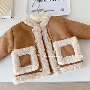 2024 Women's Baby Winter Coat Chanel Suede Thickened Coat New Korean Style Baby Short fleece-lined Warm Fashionable Coat