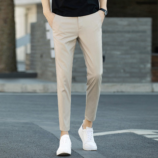 Casual Pants Men's Summer New Stretch Straight Ankle-length Pants Men's Trendy Fashionable All-match plus size Ice Silk Pants for Men