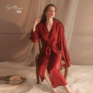 DZ Gui Ruo Long Pajamas Lace Long Sleeve Lace Private Solid Color Comfortable Robe Home Clothes Set 19960