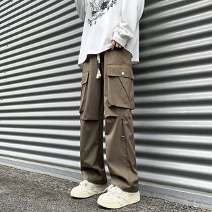 Outdoor functional charging pants men's spring and autumn American high street overalls design straight casual trousers fashion