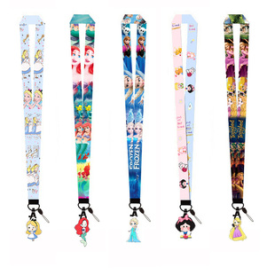 Cartoon lanyard mobile phone halter polyester thermal transfer ribbon wholesale Princess Elsa Alice Mermaid