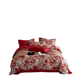 Chinese wedding cotton wedding four-piece set 100s long-staple cotton quilt cover bedding red bedding