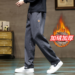 Winter Casual Pants Men's Fleece-Lined Pants Thickened Wide-Leg Men's Pants Cold-Resistant Windproof Tooling 2024 New Autumn and Winter