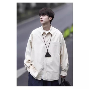 Japanese Retro Shirt Men's Fashional Brand Loose Teenager Simple All-Match Solid Color Long Sleeve Shirt Jacket Supply