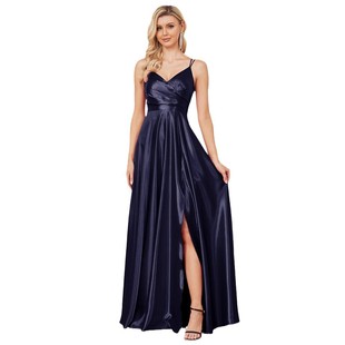 Amazon European and American New Sexy Suspender Silks and Satins Dress Backless Blue Long Skirt Bridesmaid Evening Dress for Women