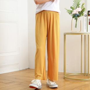 Girls' wide-leg shaking pants Western style summer thin baby wide-leg Ice Silk children's straight trousers loose casual children's clothing