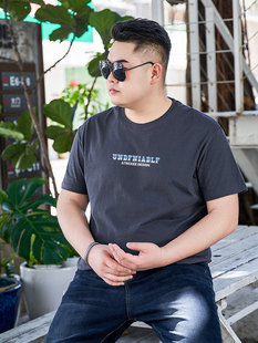 Chubby Short-sleeved T-shirt Men's plus size Pure Cotton Loose Plus Fertilizer Oversized T-shirt Men's Combed Cotton Trendy Half-sleeved Base-layer Shirt