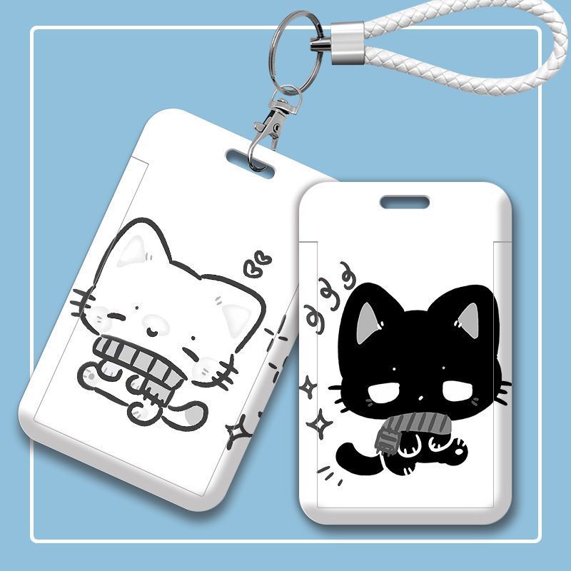 Cat Couple Wearing Scarves Card Holder with Spring Cord, Factory Id Card, Student Bus Card, Campus Meal Card, Access Card, Anti-Lost School Id Card
