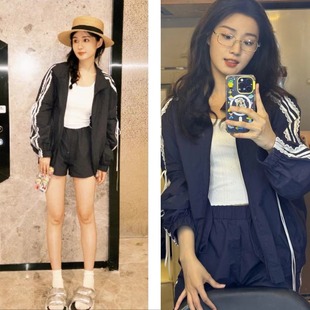 Contrast Lace Lace Bow Stitching Sports Jacket Women's Spring and Summer 2024 Casual All-match Straight Shorts suit