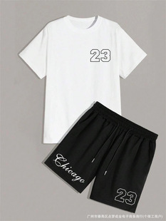 No. 23 suit Amazon Sports Leisure suit 2024 Foreign Trade wish Explosions Men's Summer Crewneck Short Sleeve Shorts