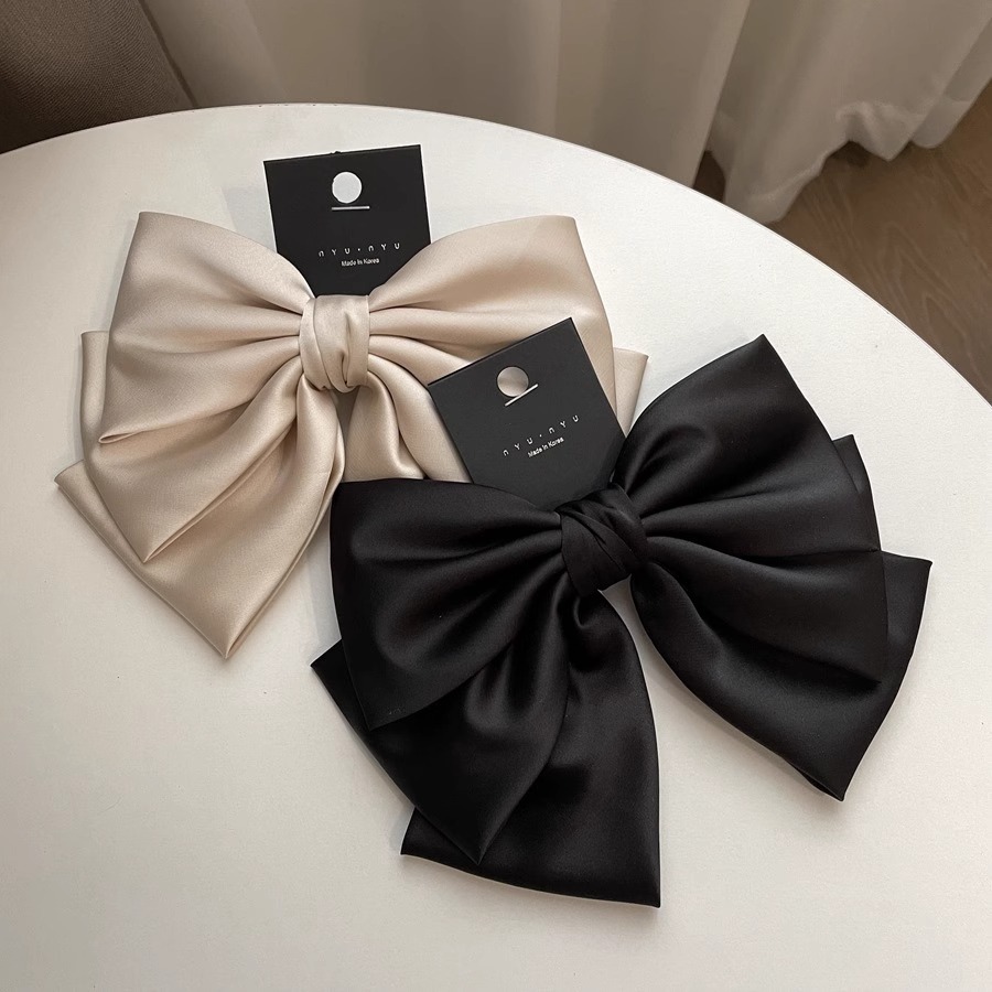 Satin Oversized Bow Hair Accessories High Sense Spring Hairpin Large Back Head Black Hairpin Clip Head