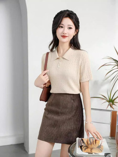 Kaila Fashion Summer New Tencel Knitwear Women's Top Short Polo Collar Mulberry Silk Short Sleeve Body T-shirt
