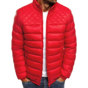 2023 foreign trade cross-border Men's stand collar simple cotton-padded coat Korean style youth shoulder chest rhombus sewed cotton-padded coat