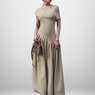Spring 2025 new Amazon cross-border trade fashion temperament slant collar slim slim long dress