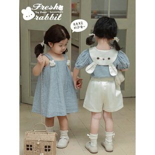 Wurib One Girl's Slip Skirt 2025 Summer Plaid Doll Shirt Baby's Fresh and Cute Rabbit Shorts