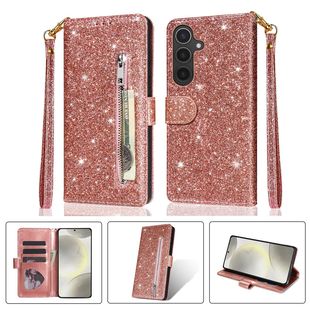 Suitable for Samsung S25 Glitter Zipper Card Holder Leather Case S25Ultra Export Lanyard Wallet Mobile Phone Case S24Fe
