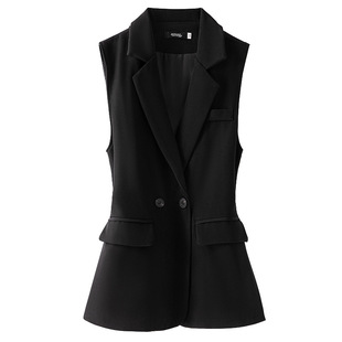 Black Suit Vest Women's 2025 Spring and Autumn New Stylish Fashionable Small Suit Vest Shoulder Waistcoat Casual Jacket