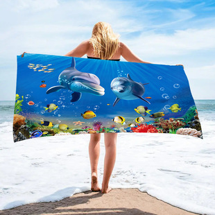Cross Border Hot Sale Underwater World Printed Microfiber Bath Towel Dolphin Shark Beach Towel