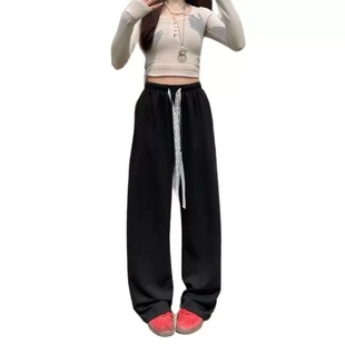 Dopamine Lace Ribbon Rope Milk Pants Women's Casual Fashion Summer High-Waisted Loose Versatile Drape Slimming Cream
