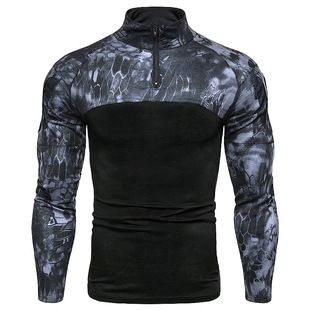 Men's Heavy T-shirt Men's Summer Camouflage Color-matching Long-sleeve American-style T-shirt Military Style European-size Trendy Men's T-shirt