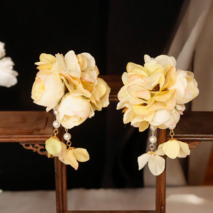 Classical Han Dynasty Fairy Headdress Silk Flower Flower Long Tassel Hairpin Hairpin Ancient Costume Flower Side Clip Hair Accessories Accessories
