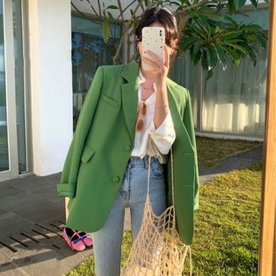 Han Feng ins design sense fried street niche suit single-breasted loose long-sleeved suit jacket clean color 6 colors ~