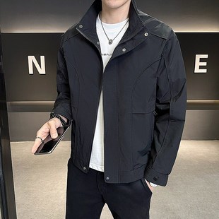 Casual New Vertical Collar Top Youth Men's Coat Jacket Men's Spring and Autumn Data Black