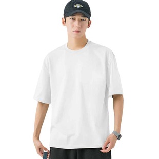 Heavy Cotton Short-sleeved T-shirt Men's and Women's Summer Trendy Brand Knitted Base Shirt Round Neck Loose Pure White Couple T-shirt