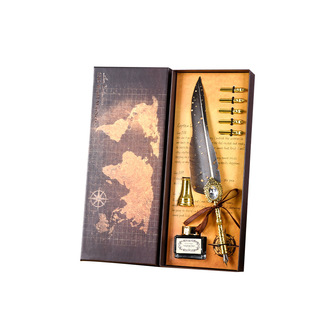Map gift box high-looking feather pen European-style retro gem dip pen gift box calligraphy practice gift fire paint