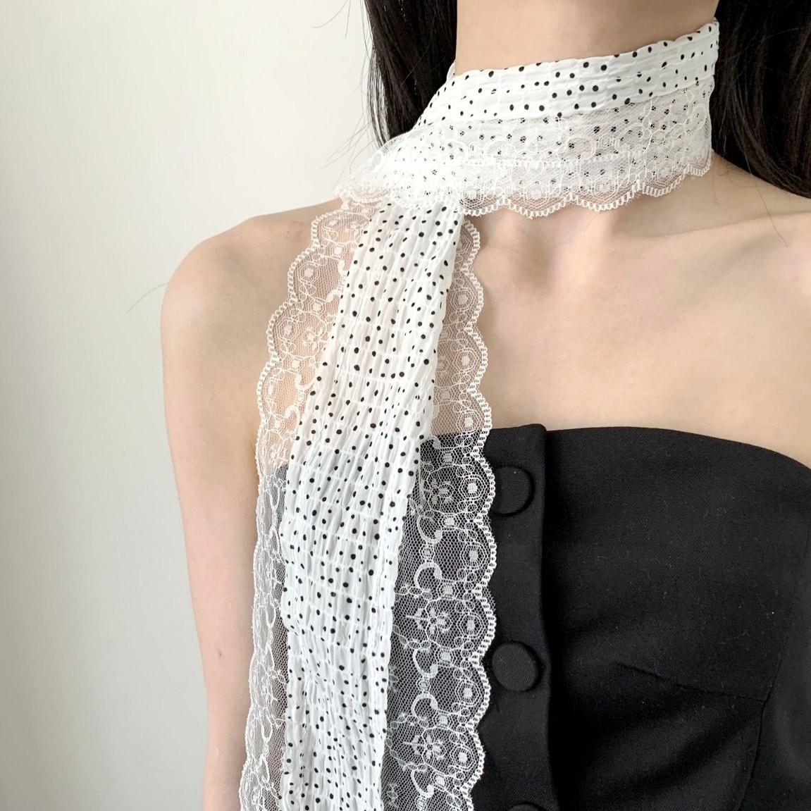 Korean Order~Lace Mesh Polka Dot Silk Scarf for Women 2026 New Spring and Summer Thin Scarf Long Neck Tie