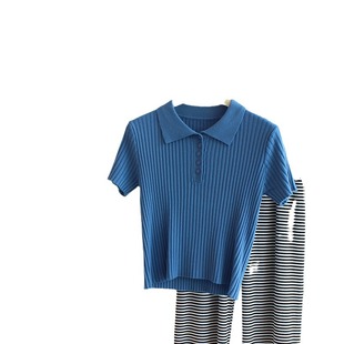 Soft and comfortable ~ polo collar tight short-sleeved sweater women's early autumn versatile high waist short T-shirt bottoming shirt top