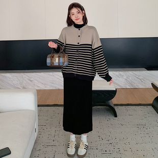 Real shot in stock ~ 2024 new Korean version of loose striped cardigan with long Joker sweater...