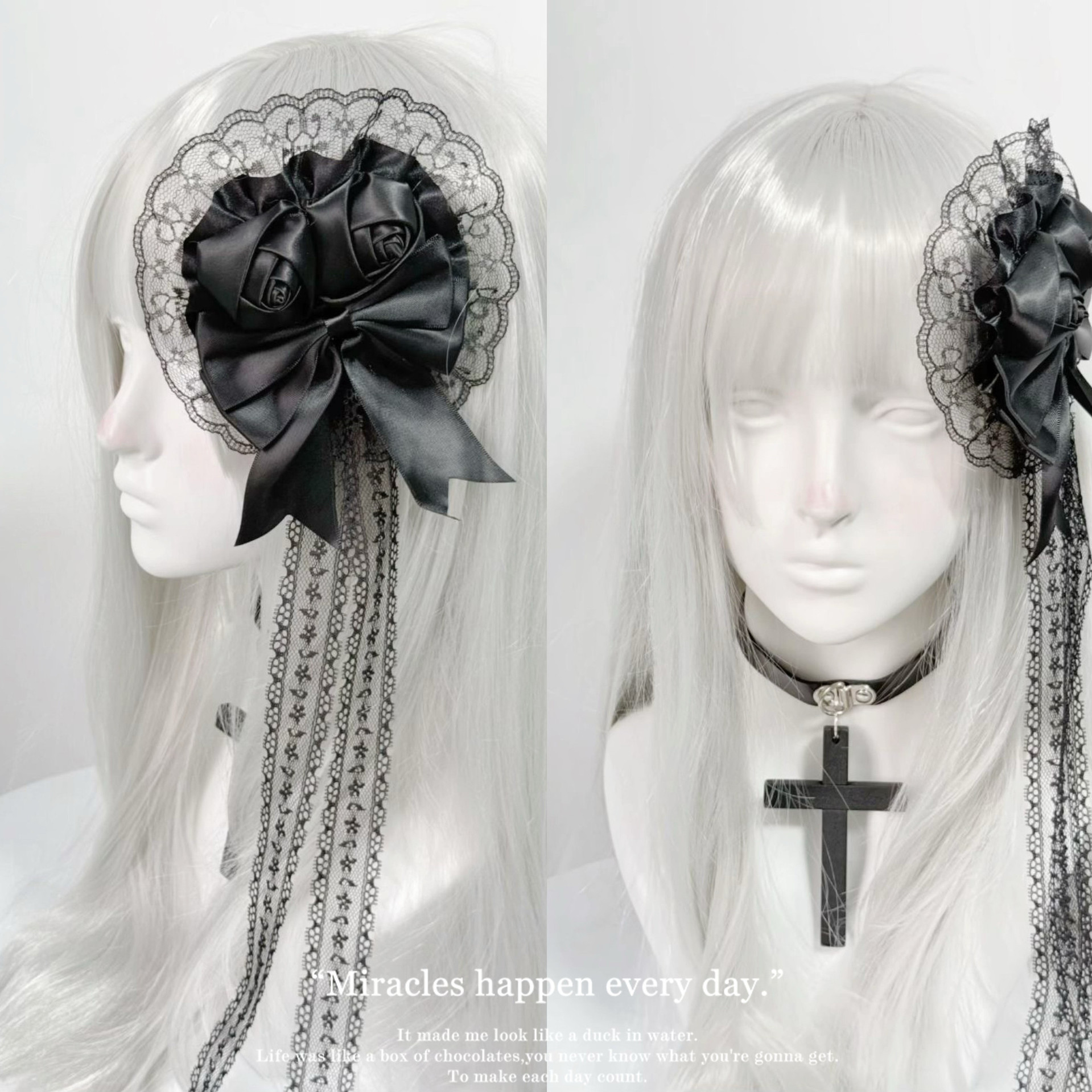 Lace Lolita Bow Hairband Hairpin Hair Accessory Dark Rose Style Lolita Performance Party Hairpin