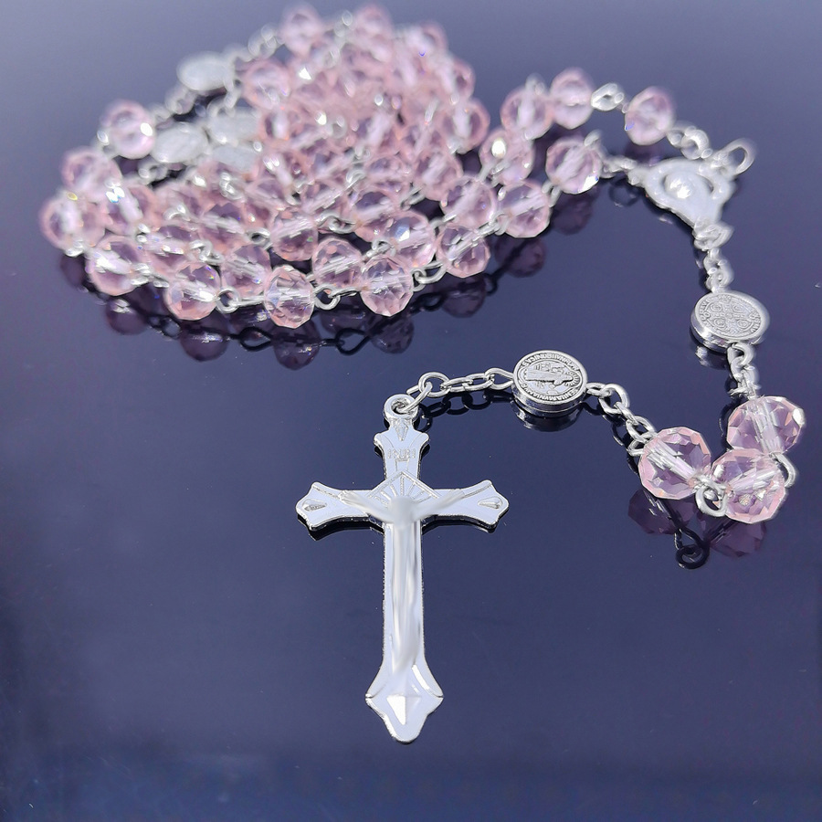 Cross-Border 8mm Flat Beads Pink Crystal Long Sweater Chain Handmade Necklace Jewelry Amazon Source N001