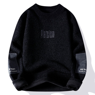 Men's Sweater Autumn and Winter Olympic Grain Fleece Thickened Round Neck Base Shirt Trendy Brand Men's Double-sided Fleece Long-sleeved Warm Top