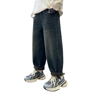 [48 hours delivery] 2024 new boys jeans trousers big children autumn and winter boys handsome plus