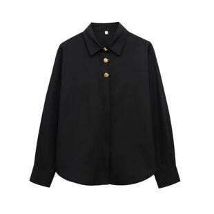 Amazon wholesale 2025 spring new women's cross-border European and American style fashion gold row buckle poplin shirt women