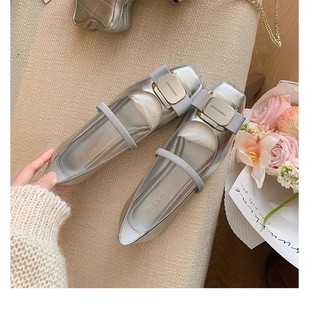 in stock ~ Grape Mom studiolee Square Head Spring Summer Autumn silver Thick Heel Shoes Shallow Mouth Mary Jane Shoes Women