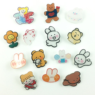 New Acrylic Brooch Cartoon Cute Bear Bunny Rabbit Badge Korean Children's Pendant Student Pin Bag