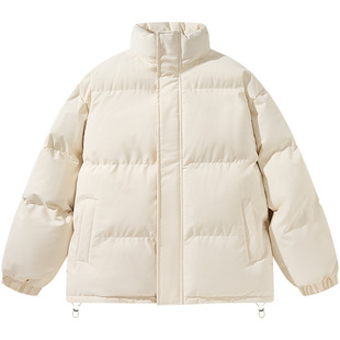 Winter New Simple Collar Solid Color Cotton-padded Casual Trendy Brand Thickened Cold-proof Warm Bread Coat