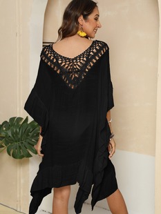Cross-border European and American women's hand hook stitching ruffled beach skirt bikini outer blouse women's dress A909