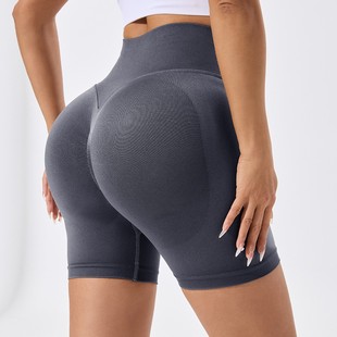 High Waist Hip Lifting Fitness Pants Women's Seamless Knitted Sports Abdominal Riding Tight Pants Peach Hip Yoga Trim Shorts