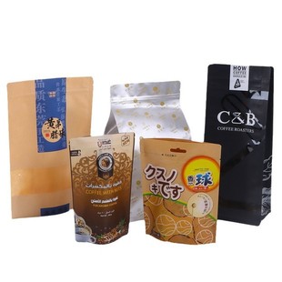 Food Packaging Bags Customized Logo Eight-Side Seal Self-Standing Ziplock Bags Aluminum Foil Vacuum Bags Kraft Paper Tea Bags Customized