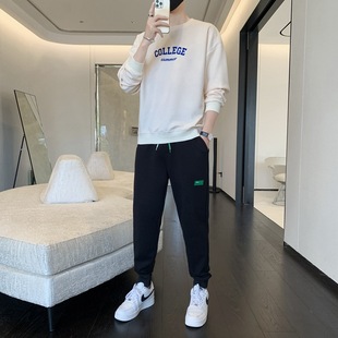 Men's Leisure Sports suit Spring and Autumn 2024 New Hong Kong Style Crewneck Sweat with Handsome Men's Clothes